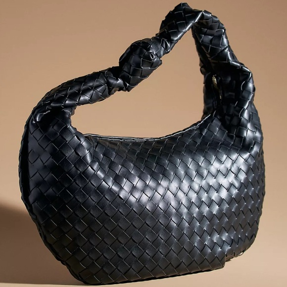 Anthropologie Black Woven Hobo Bag with Gold Chain - Picture 4 of 4